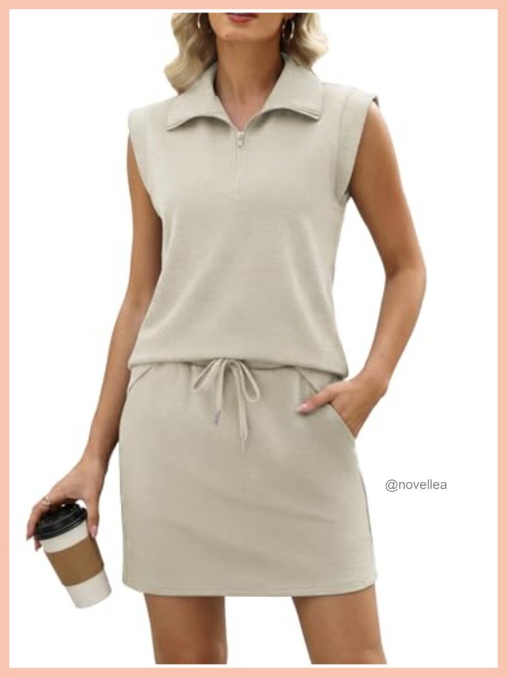 2 Piece Skirt Set Half Zip Cap Sleeve Top Built-in Shorts Pockets